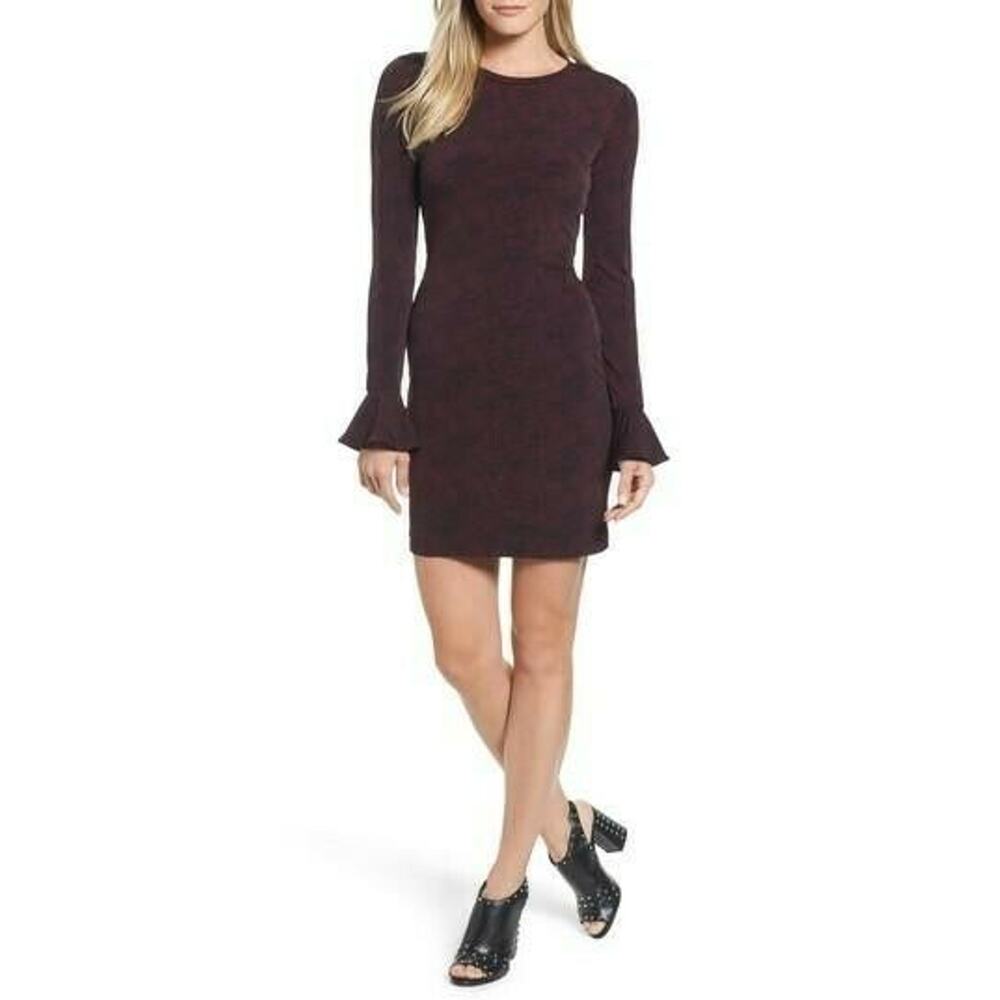 NWT MICHAEL KORS Red Black Jersey Ruffle Cuff Dress